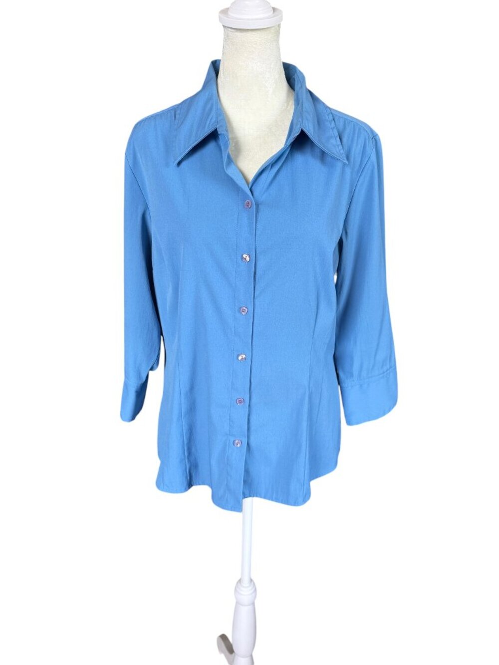 Apt. 9 stretch blue 3/4 sleeve collared button down blouse women's size large